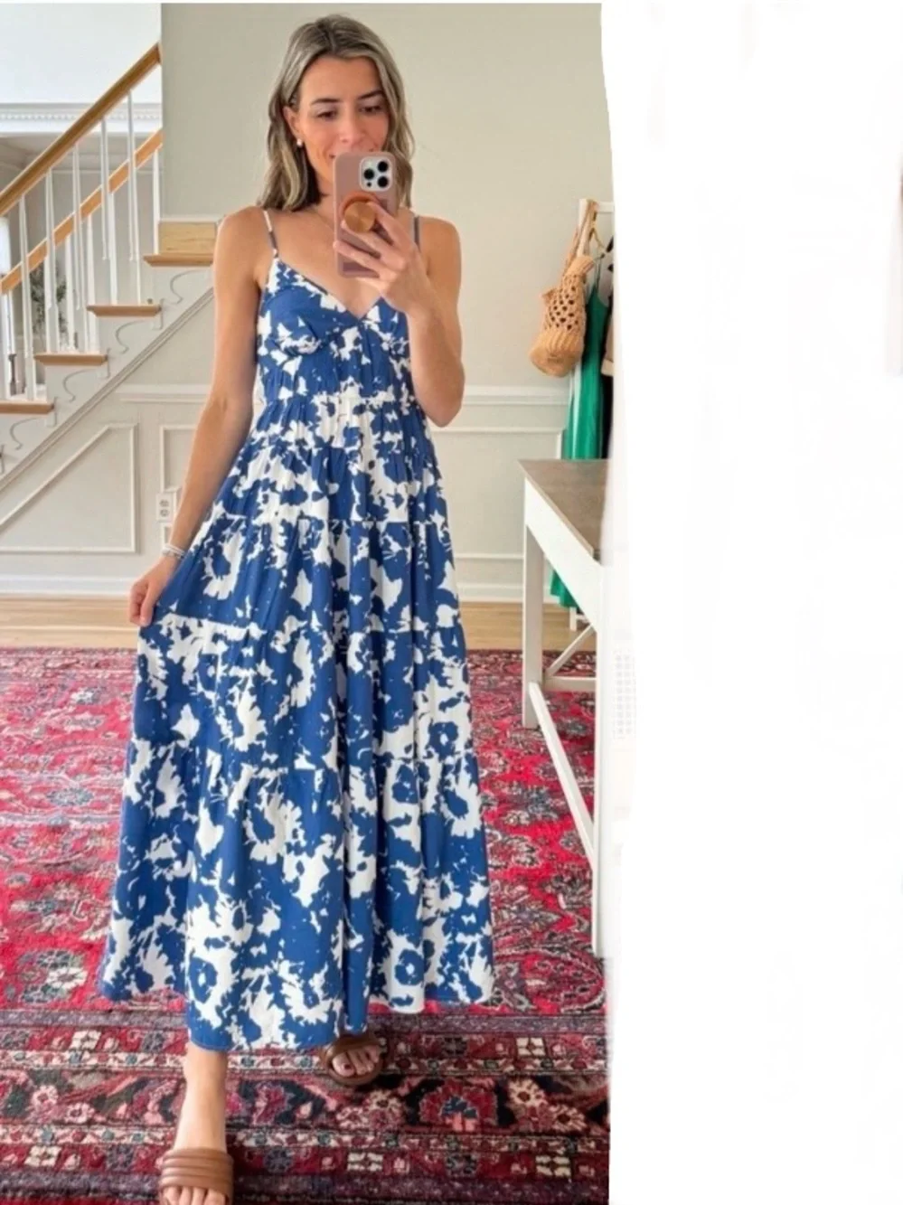 ABERCROMBIE & FITCH Flowy Tiered Maxi Dress Blue White Size L Tall